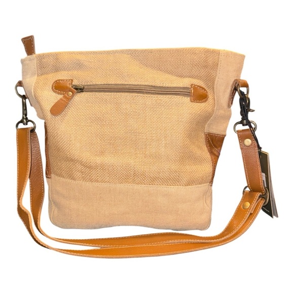 Myra Calen Canvas, Burlap & Leather Market Crossbody Bag w/detachable strap B 17 - Picture 2 of 8